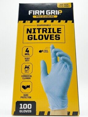 Firm Grip Pro Cleaning Nitrile Gloves 4 Mil Heavy Duty Blue Disposable - 100 Ct